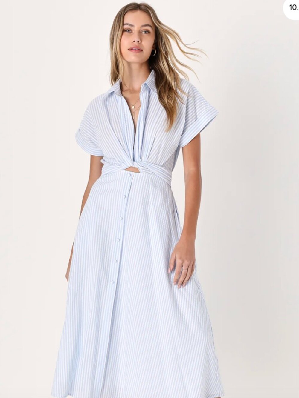 Lulu’s Adorable‎ Impression White and Blue Midi Dress With Pockets Size M Medium